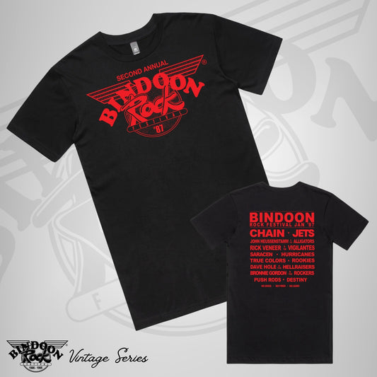 1987 Bindoon Rock "Vintage" Black T-Shirt - Red One Colour Print