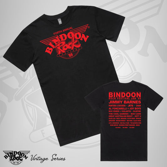 1989 Bindoon Rock "Vintage" Black T-Shirt - Red One Colour Print