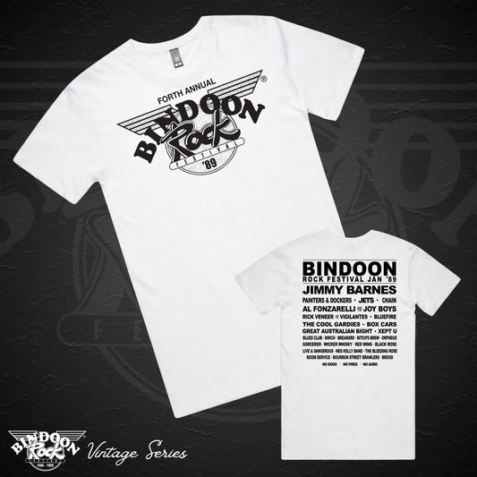 1989 Bindoon Rock "Vintage" White T-Shirt - Black One Colour Print